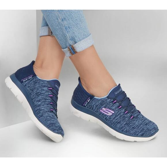 Skechers Womens 8.5 Navy Purple Slip-ins: Summits Dazzling Haze Sneakers LB15-10 - Picture 1 of 8